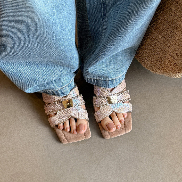 Karin Luna Fish Skin Series~ Hot-selling Square-Toe Slippers with Built-in Traffic
