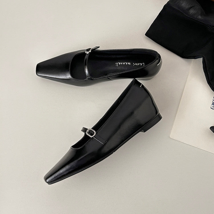 Karin Luna In Stock Spot Goods  Elegant Square-Toe One-Strap Height-Increasing Flats