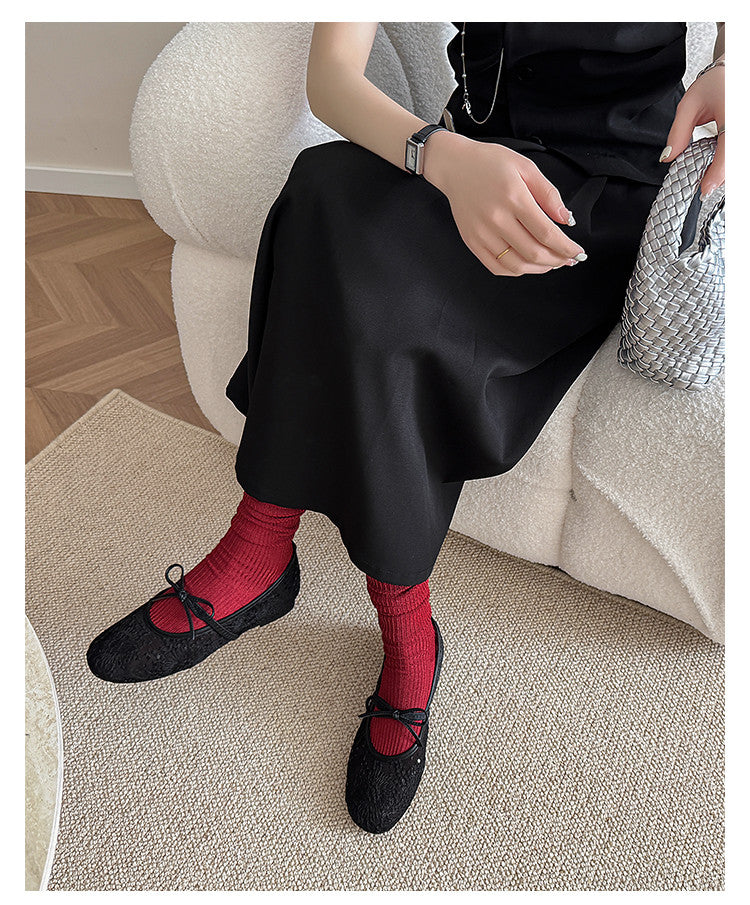 Karin Luna In Stock Spot Goods  Summer Breathable Retro Embroidered Bow Granny Shoes