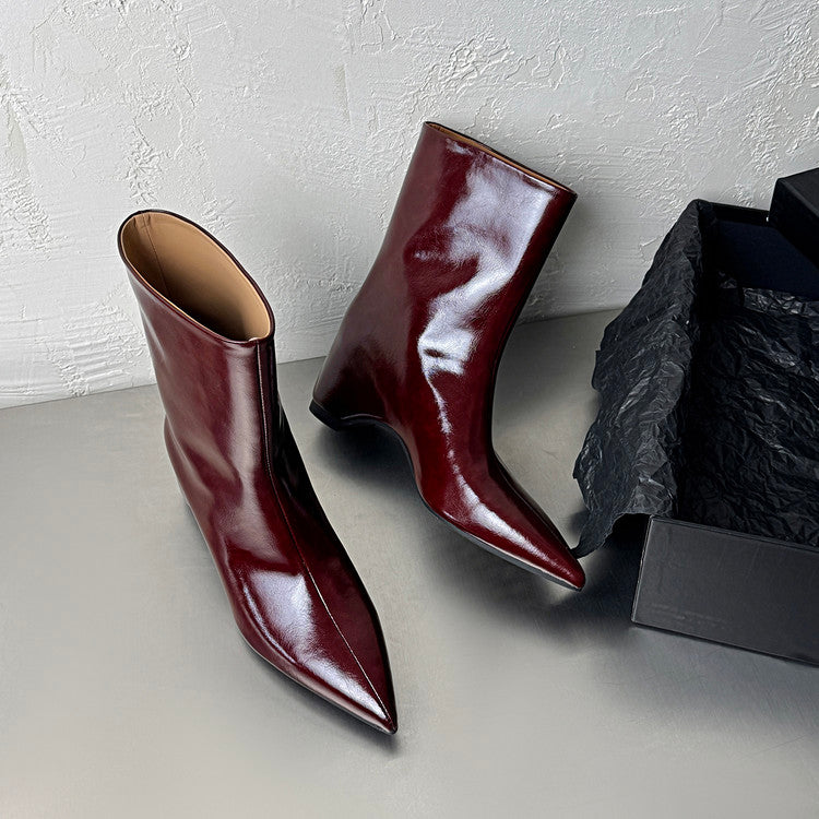 Karin Luna Elegant Pointed Toe Hidden Wedge Short Boots