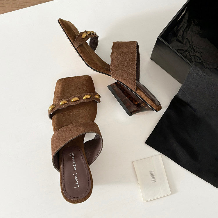 Karin Luna Hot-Selling Element Amber Heel~Spot Goods Spot Goods  Vacation Style One-Strap Amber Irregular Heel Slippers