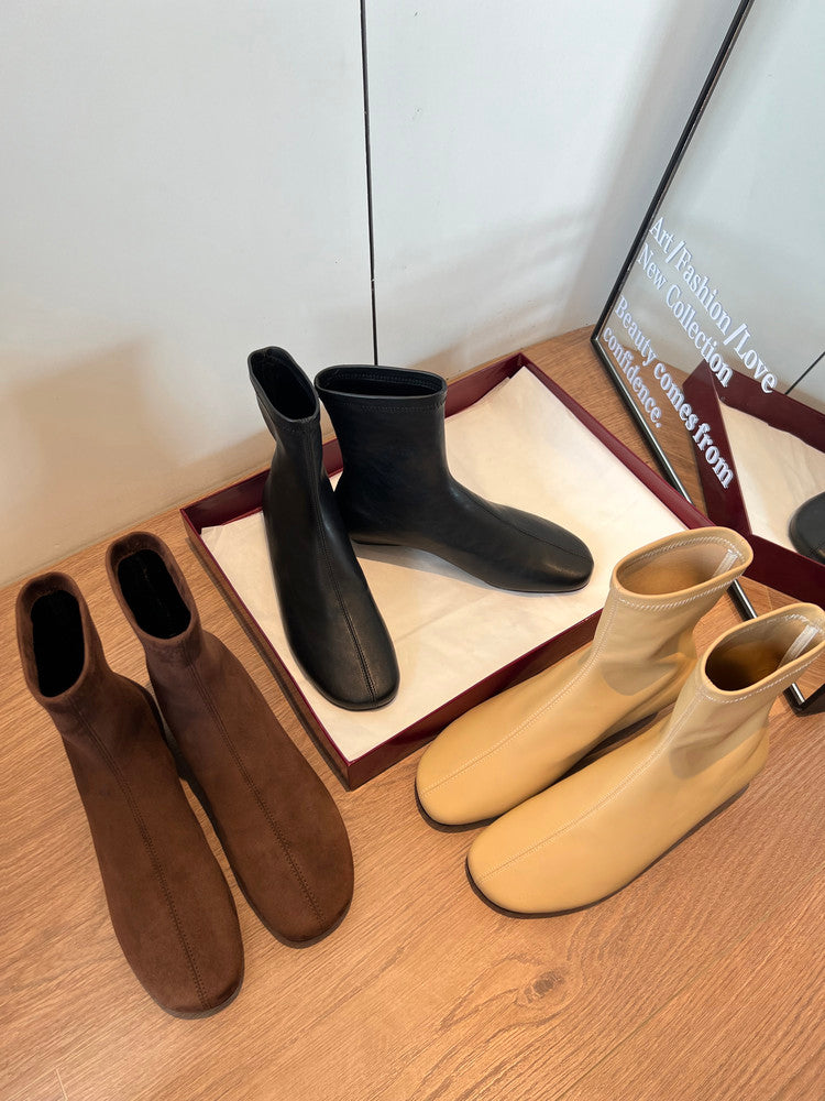 Karin Luna In Stock Spot Goods Round Toe Basic Stretch Slim Short Boots
