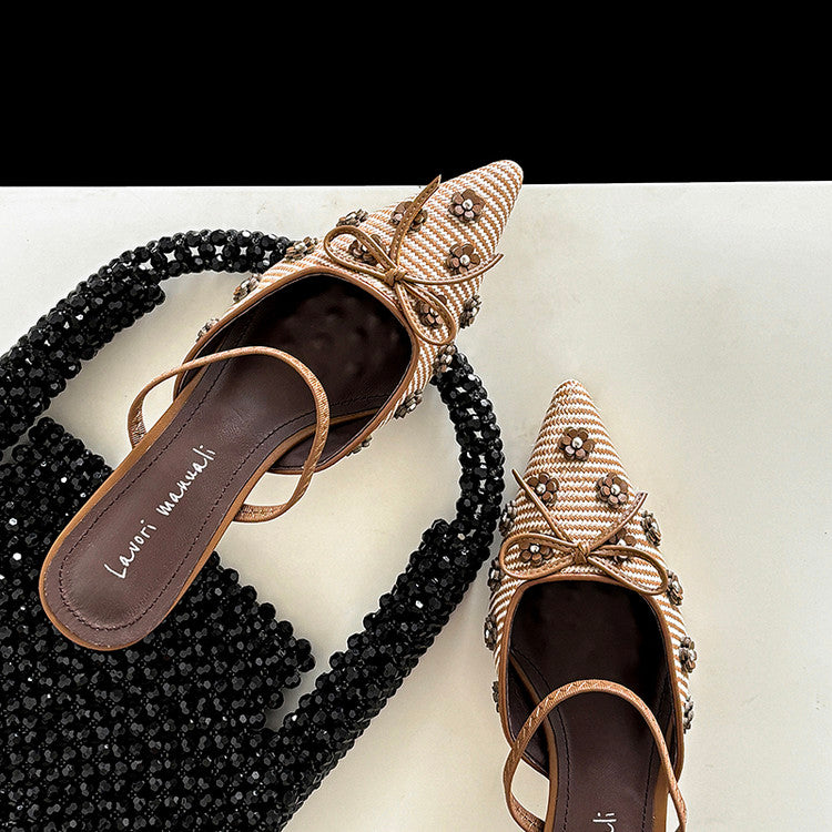 Karin Luna In Stock Spot Goods  Elegant Floral Pointed Toe Rhinestone Slippers