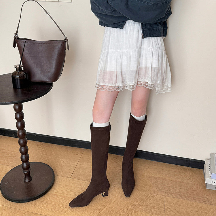 Karin Luna In Stock In Stock  Square Toe Chunky Heel Korean Style Elegant Long Boots