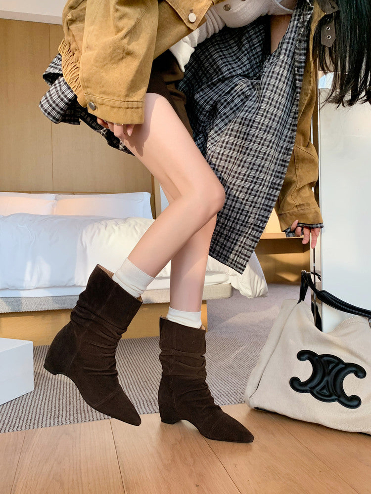 Karin Luna Data Hot-Selling Pointed Toe Slouchy Matte Western Short Boots