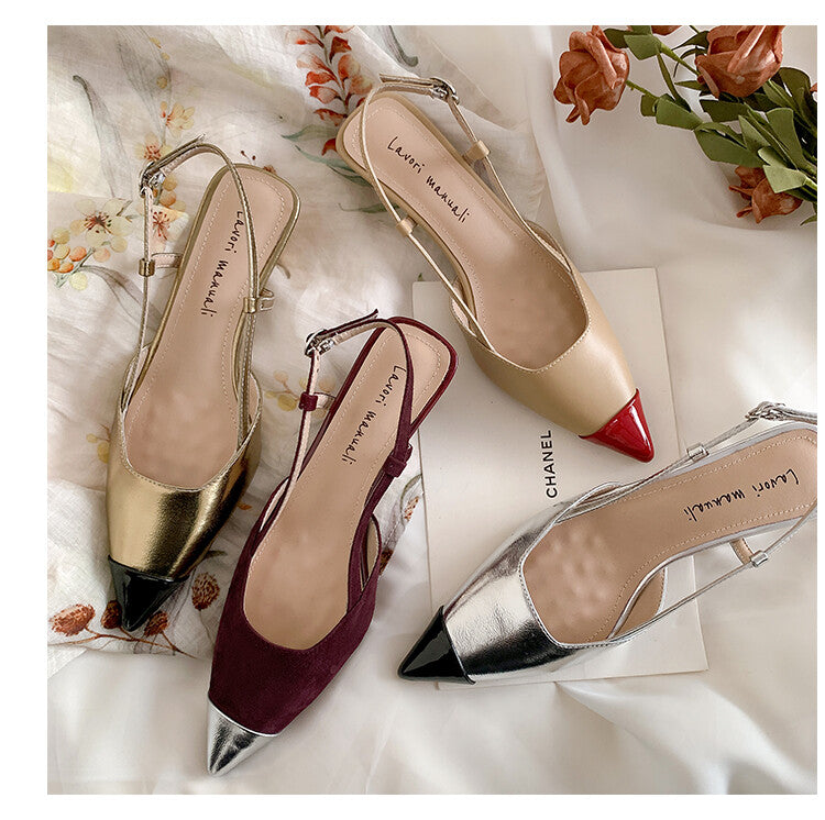 Karin Luna In Stock 24New Year's stock is now available Color Block Pointed Toe Full Leather Sandals