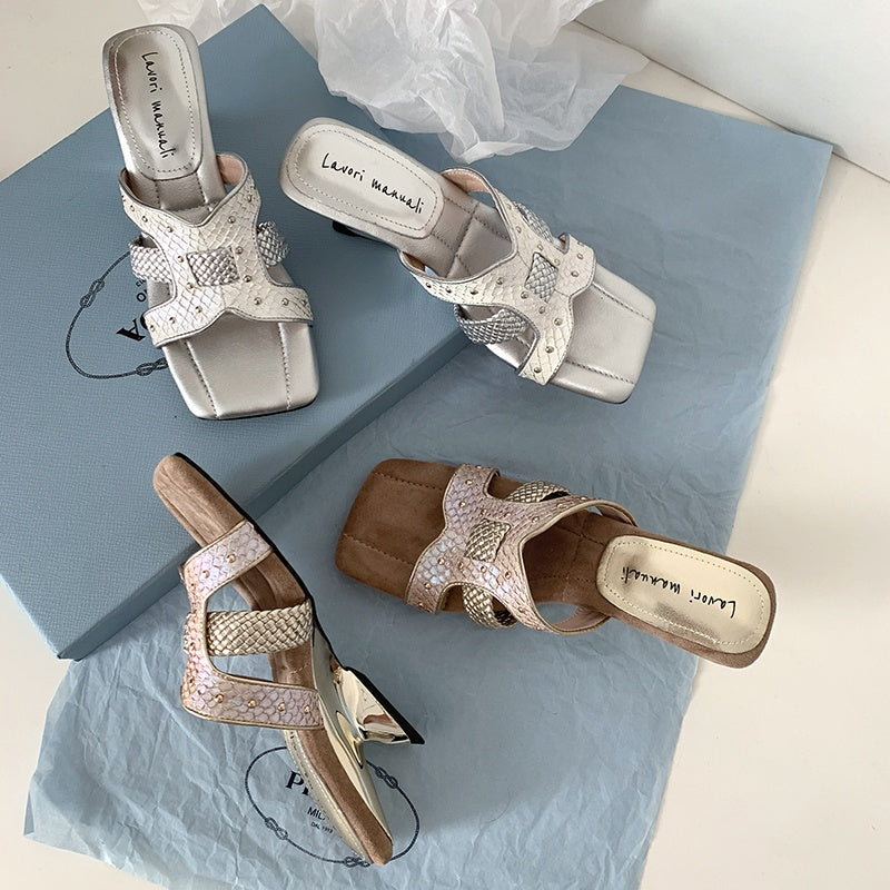 Karin Luna Fish Skin Series~ Hot-selling Square-Toe Slippers with Built-in Traffic