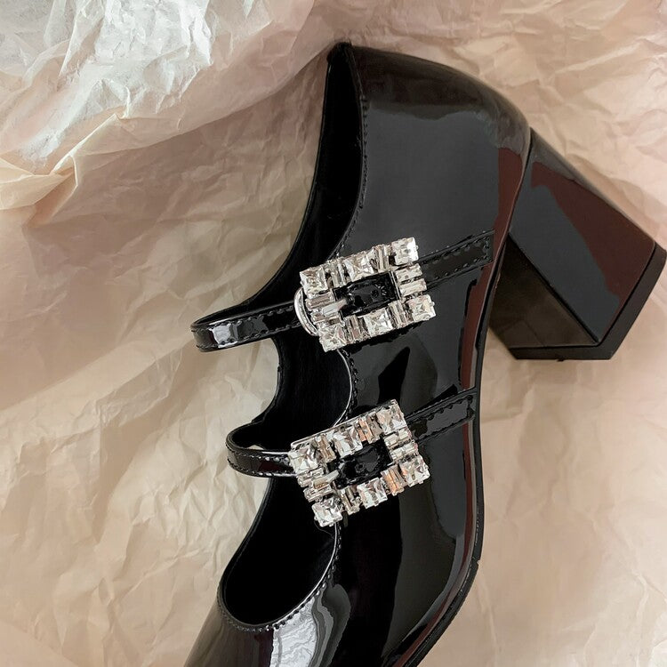 Karin Luna In Stock In stock   The heroine Ao~Square Toe High Heel One Strap Popular Rhinestone Mary Jane Shoes