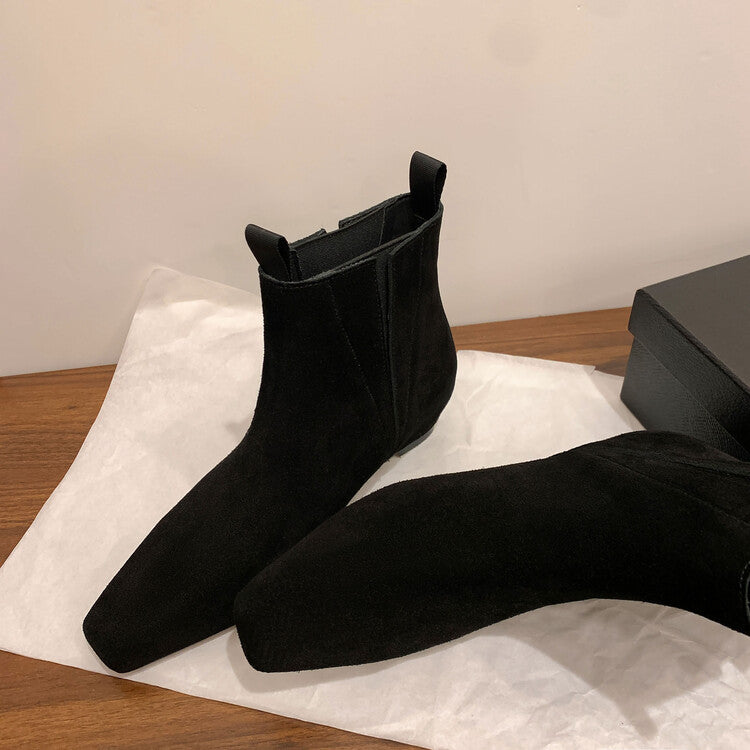Karin Luna Classic Style Internal Height Increase Cowhide Leather Small Square Toe Short Fashion Boots