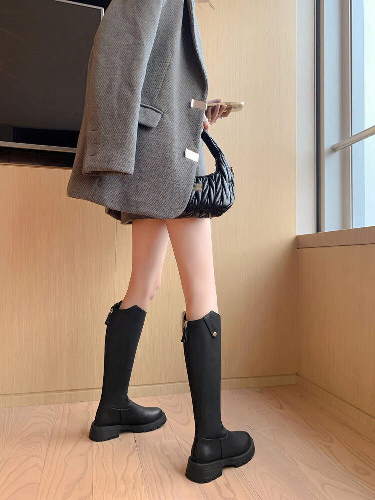 Karin Luna Hot-Selling In Stock   Basic Casual Hot-Selling Round-Toe Long Boots Full Cowhide Leather Long Boots Flat Bottom Hot Sale