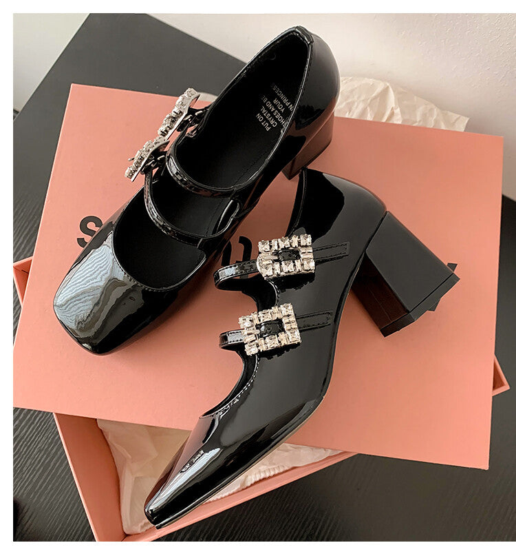 Karin Luna In Stock In stock   The heroine Ao~Square Toe High Heel One Strap Popular Rhinestone Mary Jane Shoes