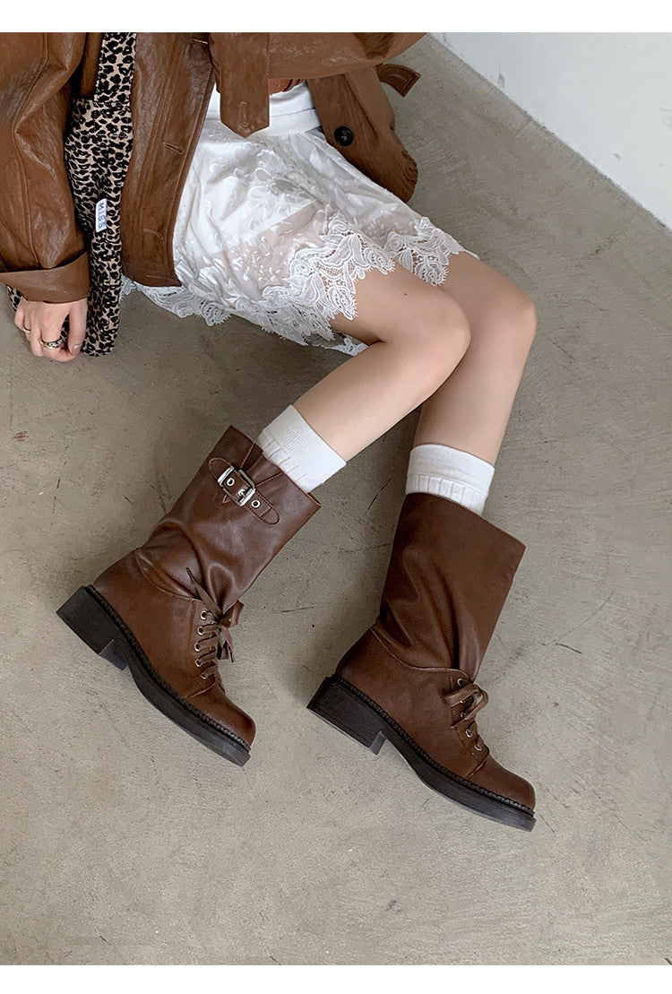 Karin Luna Bestseller Large Tube Thick Sole Martin Boots with Belt Buckle