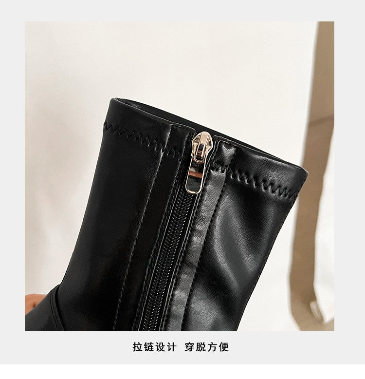 Karin Luna In Stock Spot Goods Elegant Stiletto Pointed Toe Side Zipper Short Boots