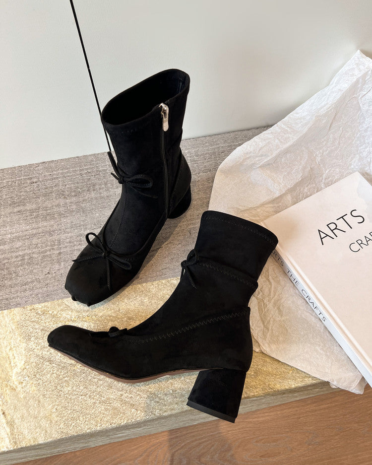 Karin Luna In Stock Spot Goods Hot-Selling Sweet Standard Bow Round-Toe Slim Short Boots