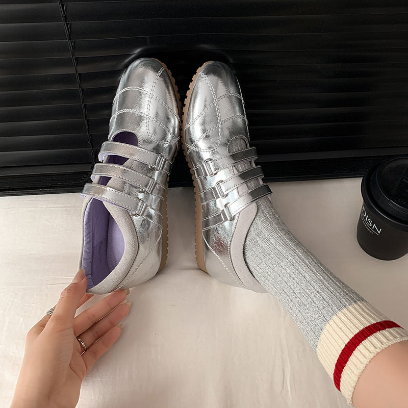 Karin Luna Casual Shoes Series~  In Stock In Stock Magic Tape Round Toe Internal Height Increase Single Strap Flats