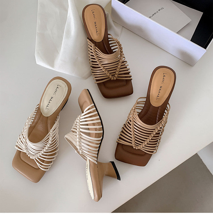 Karin Luna Bestseller Woven Vacation Style Series~ Elegant High Heel Slippers