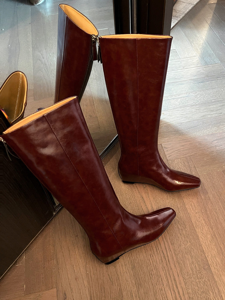 Karin Luna Minimalist Style Square-Toe Hidden Heel Long Boots