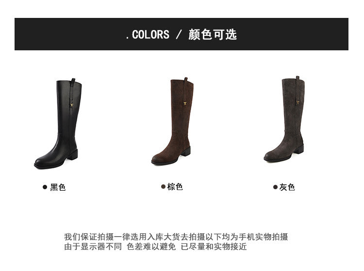 Karin Luna In Stock Spot Goods Basic Retro Square Toe Chunky Heel Riding Boots
