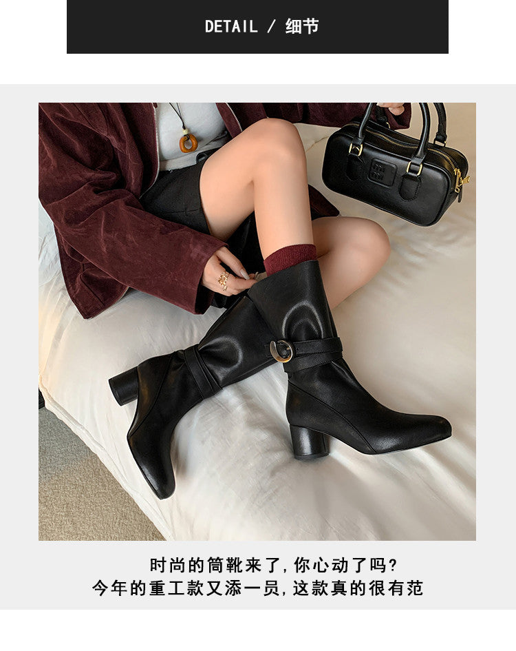Karin Luna In Stock Spot Goods  Belt Buckle High Heel Large Tube Small Short Boots