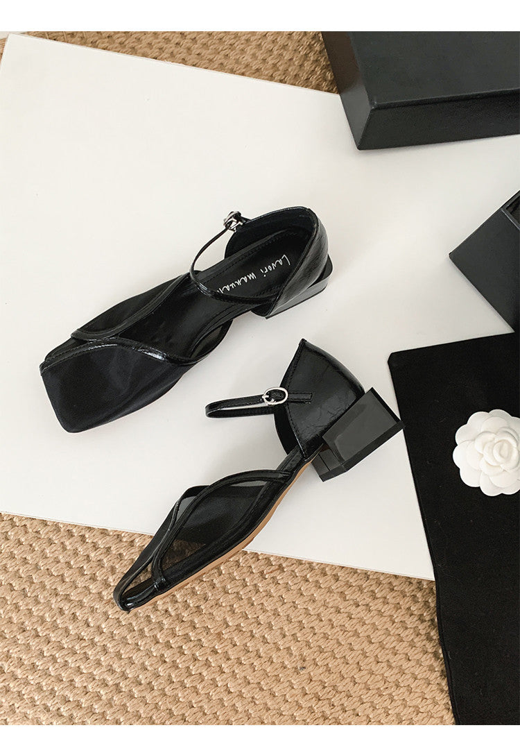 Karin Luna In Stock In Stock  Internet Celebrity Style Square Toe Mesh Chunky Heel Sandals