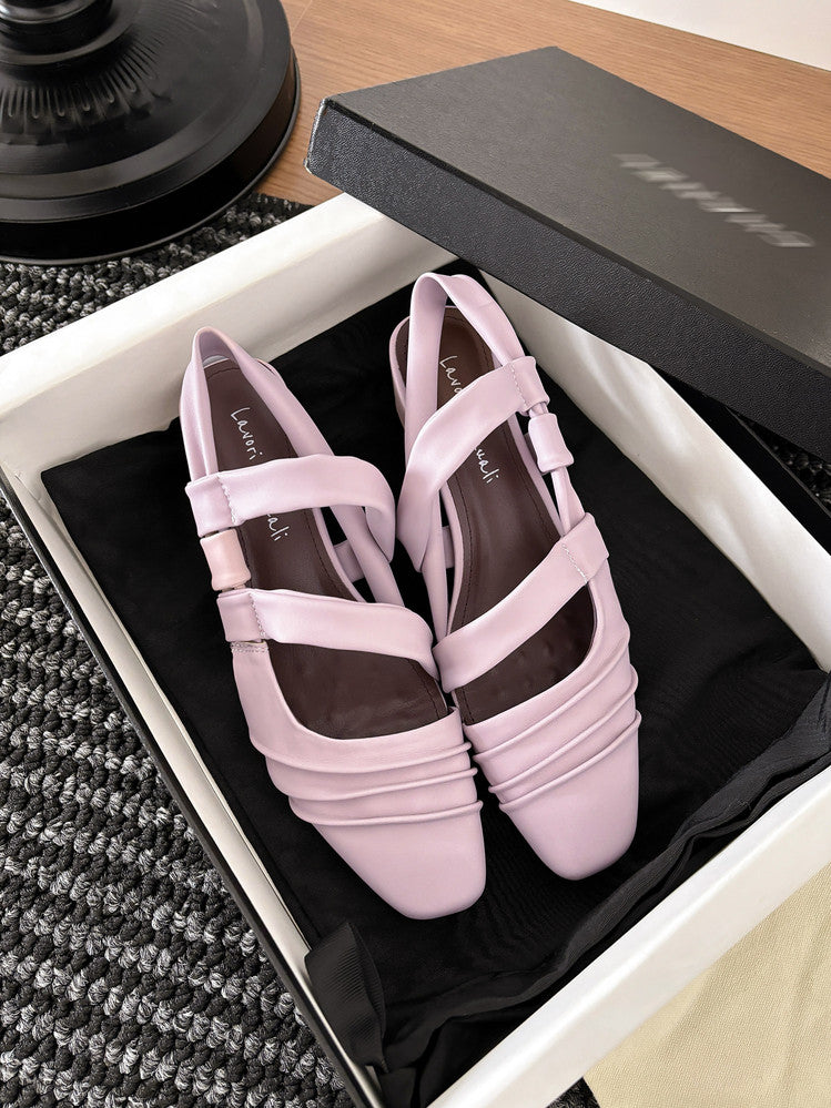 Karin Luna In Stock In Stock Minimalist Soft Upper Small Square Toe Chunky Heel Sandals