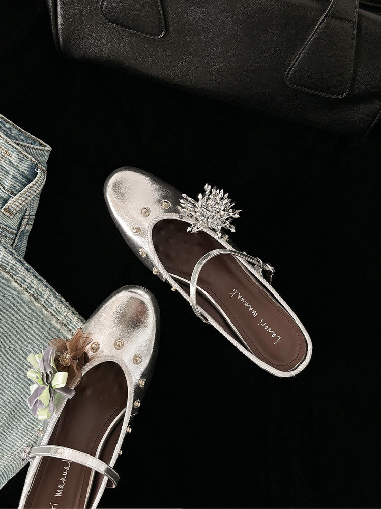 Karin Luna In Stock Spot Goods  Full-grain leather inside and out  Ultra Exquisite Round Toe Hidden Heel Closed-Toe Slippers