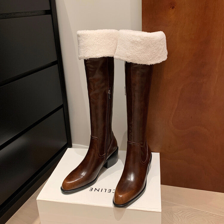 Karin Luna exploded  Three versions exploded Single Fleece Lining Fur Collar Version  Thick Fur Collar Foldable Hot-Selling Full Cowhide Pointed Toe Chunky Heel Classic Style