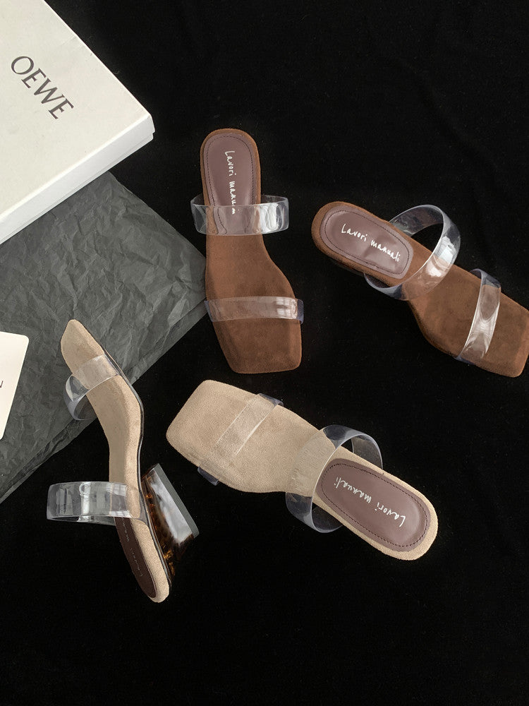 Karin Luna Hot-Selling Amber Element~Spot Goods Spot Goods Transparent tpu   Minimalist Square-Toed One-Strap Slippers