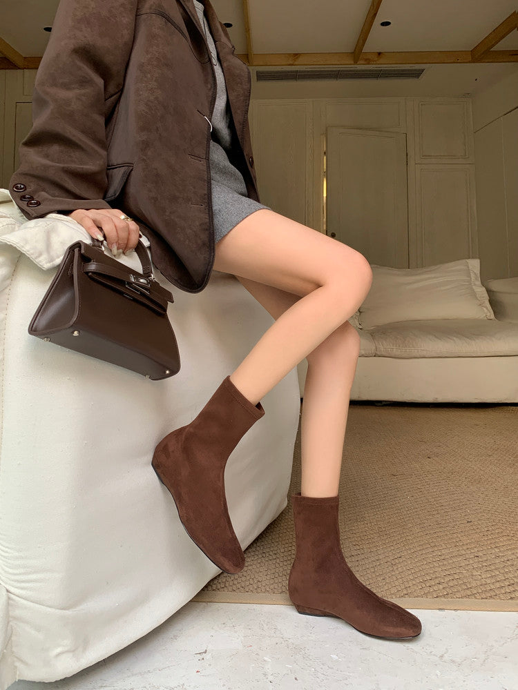 Karin Luna In Stock Spot Goods Round Toe Basic Stretch Slim Short Boots