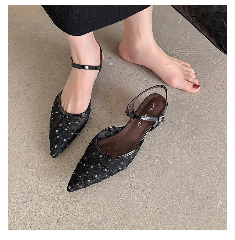 Karin Luna In Stock Spot Goods Embroidered Daisy Sheepskin Mesh Elegant Closed-Toe Slippers