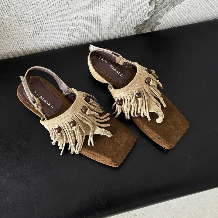 Karin Luna  Tassel Series~Spot Goods  In-stock Clip-toe Square Toe Sandals