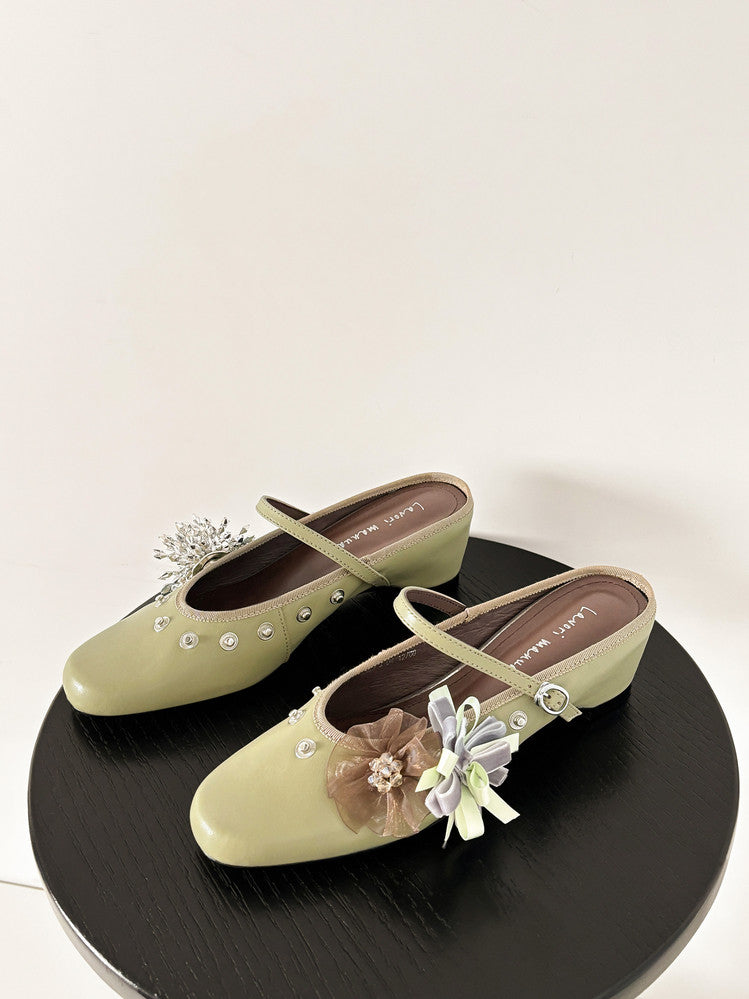 Karin Luna In Stock Spot Goods  Full-grain leather inside and out  Ultra Exquisite Round Toe Hidden Heel Closed-Toe Slippers