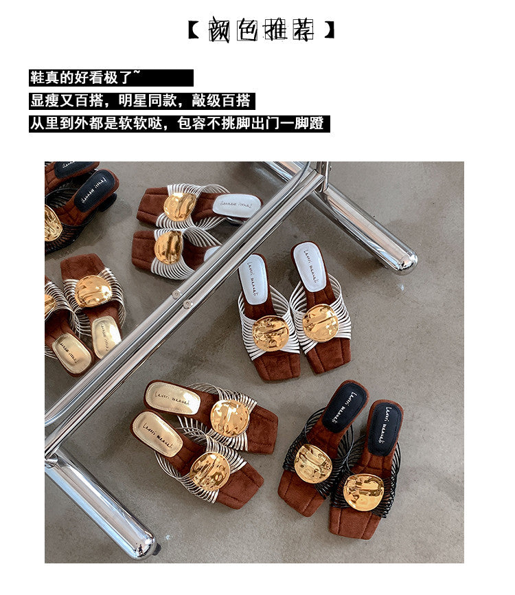 Karin Luna Bestseller Popular New Image  Comes with data plan included Resort Style Irregular Heel Thin Strap Slippers