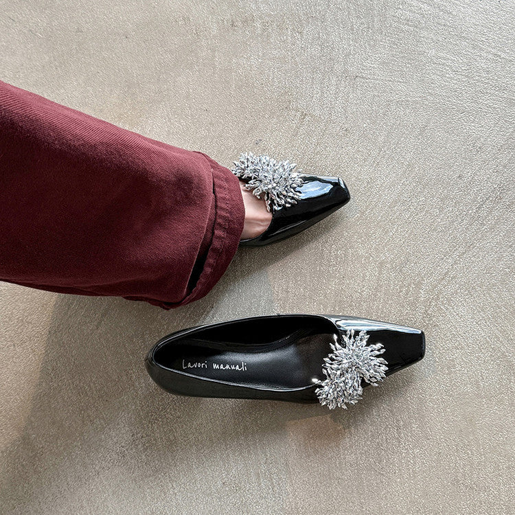 Karin Luna In Stock Spot Goods Exquisite Fireworks Buckle Small Square Toe Chunky Heel Commuter Shoes