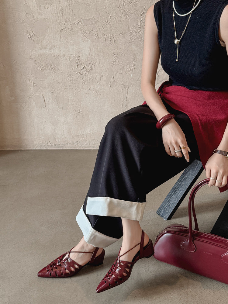 Karin Luna Braided Style ~Cross-woven Pointed Toe Closed-toe Sandals