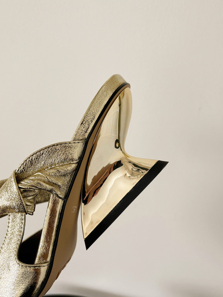 Karin Luna In Stock Spot Goods  Pointed Toe Irregular Heel Elegant Retro Strap Slippers