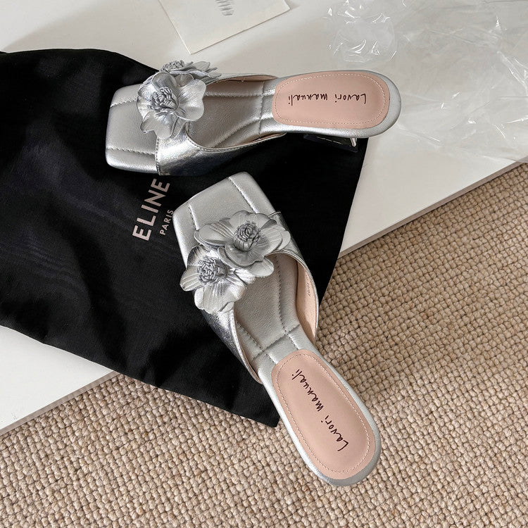 Karin Luna In Stock Spot Goods Camellia Classic style retro square toe shaped heel slippers