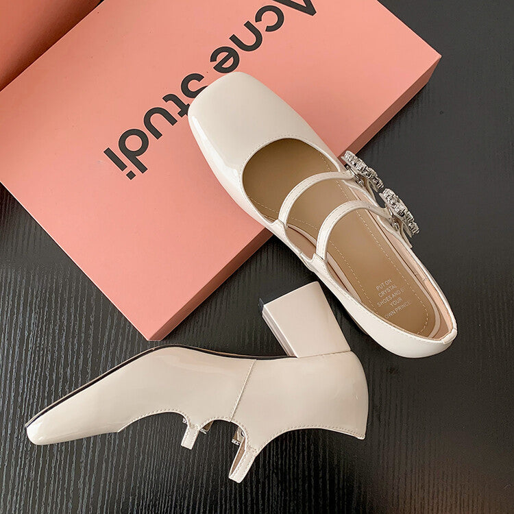 Karin Luna In Stock In stock   The heroine Ao~Square Toe High Heel One Strap Popular Rhinestone Mary Jane Shoes