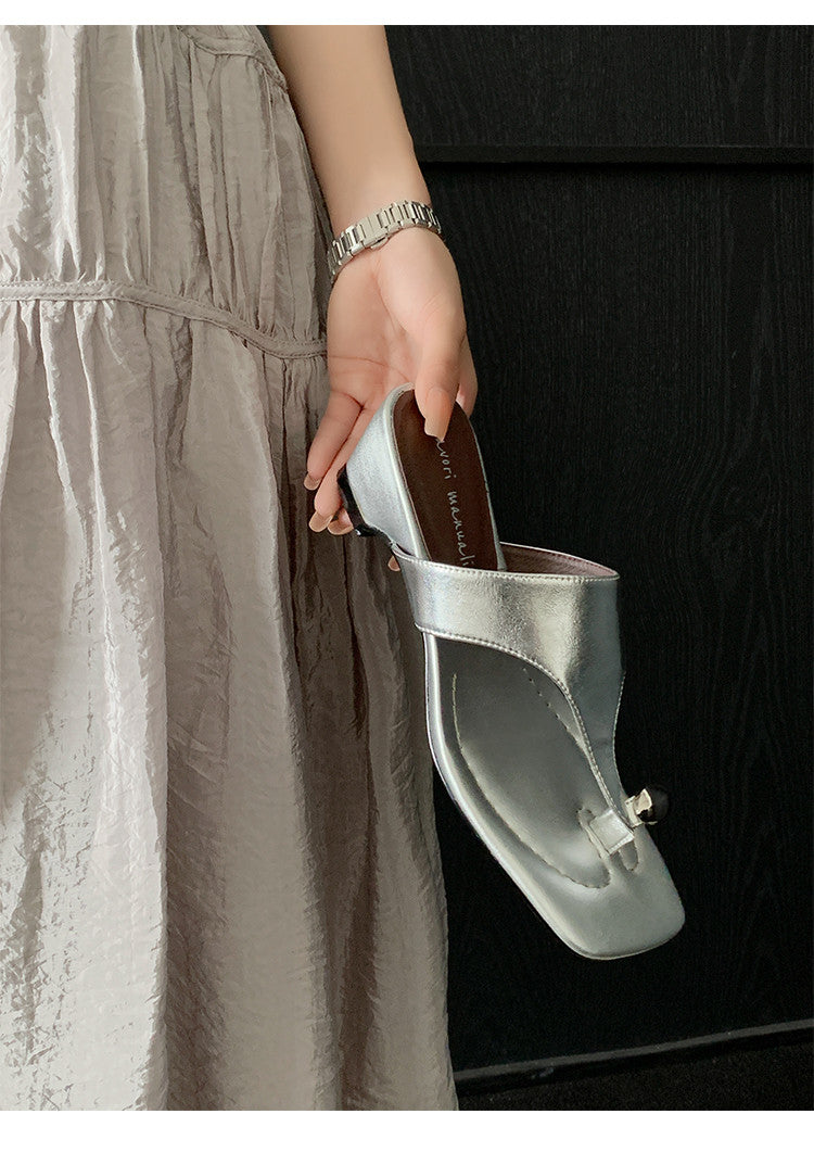 Karin Luna In Stock Spot Goods Clip-toe Square Toe Metal Buckle Minimalist Slippers