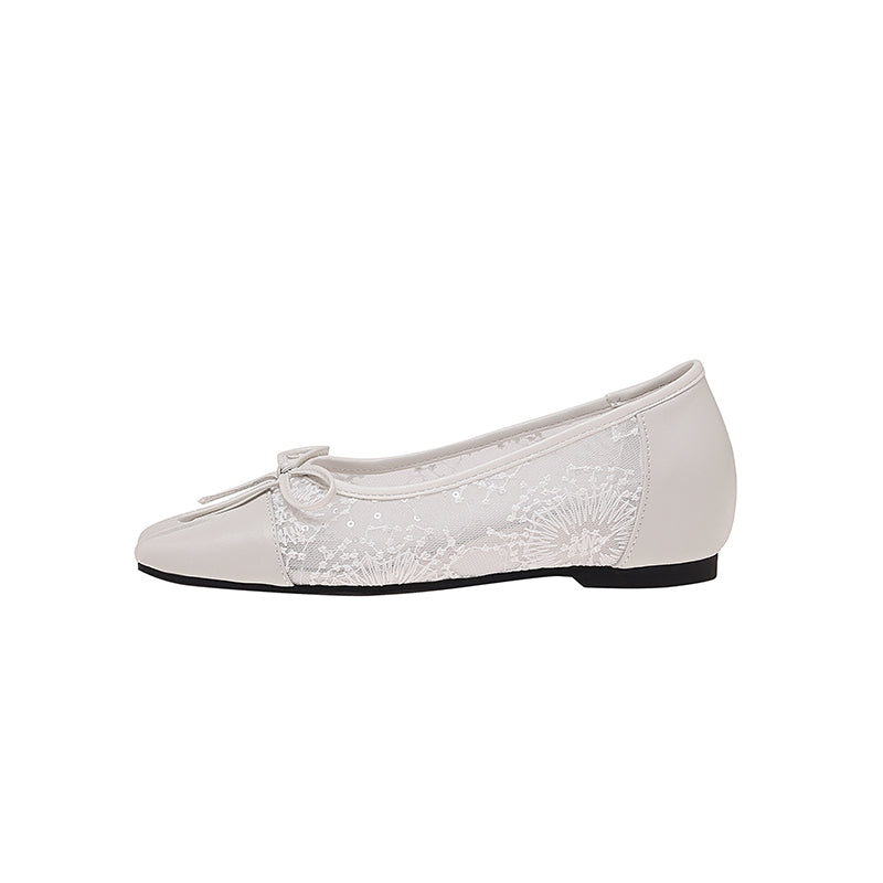 Karin Luna In Stock In Stock  Wrinkled Square Toe Patchwork Breathable Mesh Bow Granny Shoes