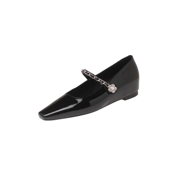 Karin Luna In Stock In Stock ~Metal One-Strap Pearl Small Square Toe Height-Increasing Flats