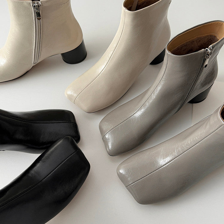 Karin Luna French Style Square Toe Chunky Heel Ankle Boots