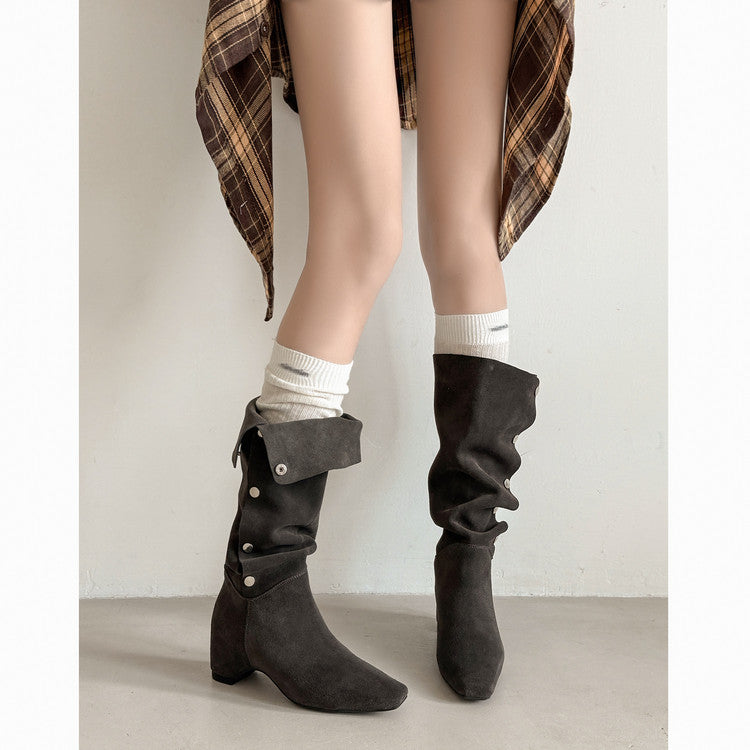 Karin Luna Bestseller Hot-Selling Hidden Buckle Lazy Style Square-Toe Height-Increasing Suede Western Boots