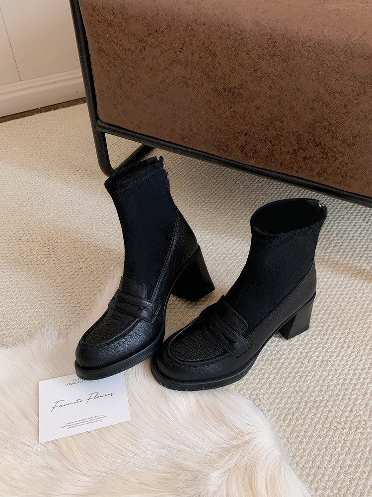 Karin Luna Hot-Selling Element Round Toe Elephant Pattern Elastic Thick Heel Short Boots