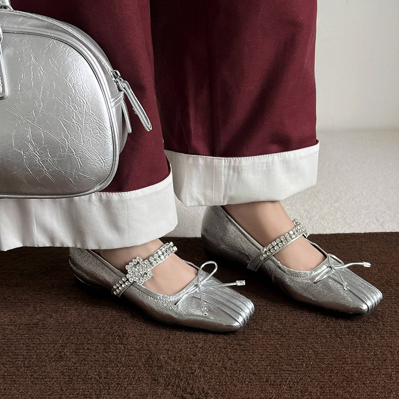 Karin Luna In Stock Spot Goods  Vintage Sweet Rhinestone One-Strap Granny Flats