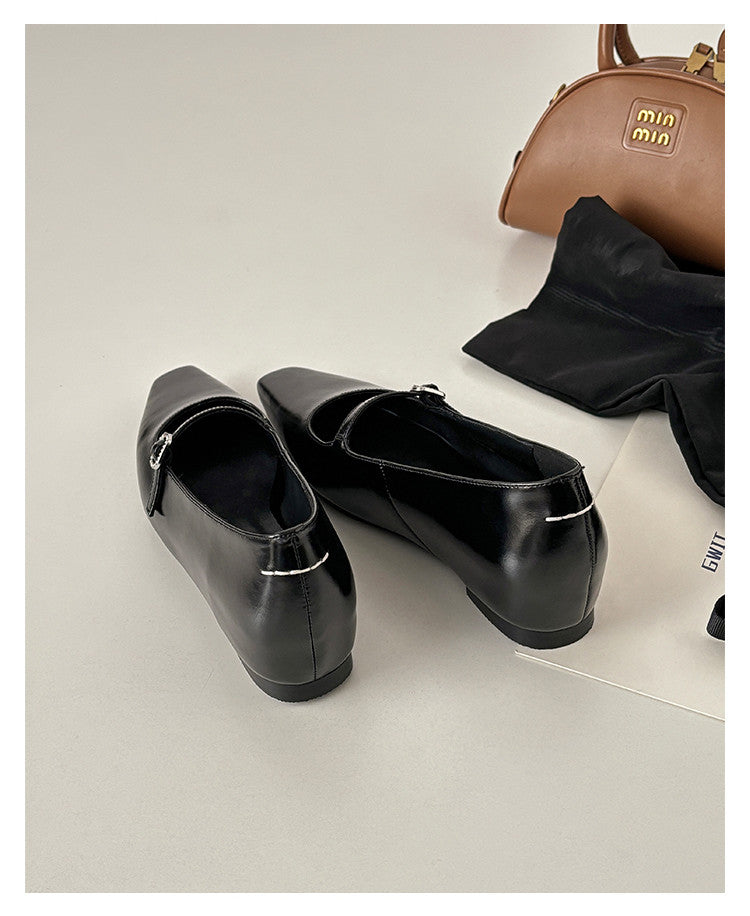 Karin Luna In Stock Spot Goods  Elegant Square-Toe One-Strap Height-Increasing Flats
