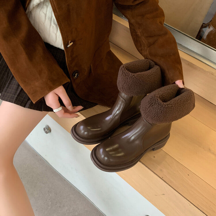 Karin Luna Classic Basic Style   Convertible Foldable Hidden Buckle Snow Fur Shoes Full cowhide Basic Flat Short Boots