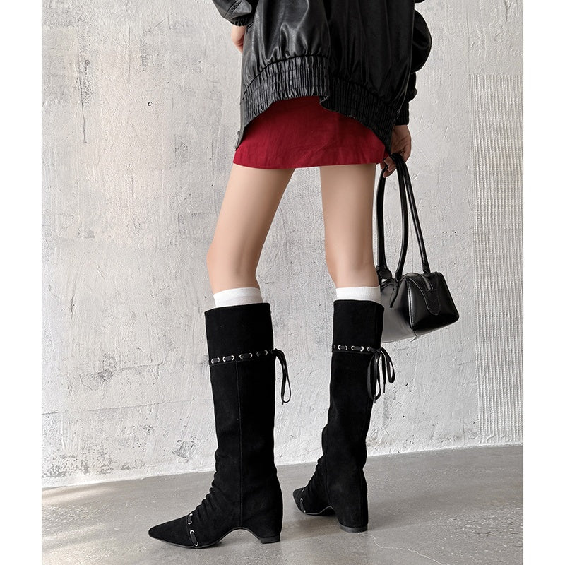 Karin Luna Elegant Style  Pointed Toe Pleated Hidden Wedge Western Boots