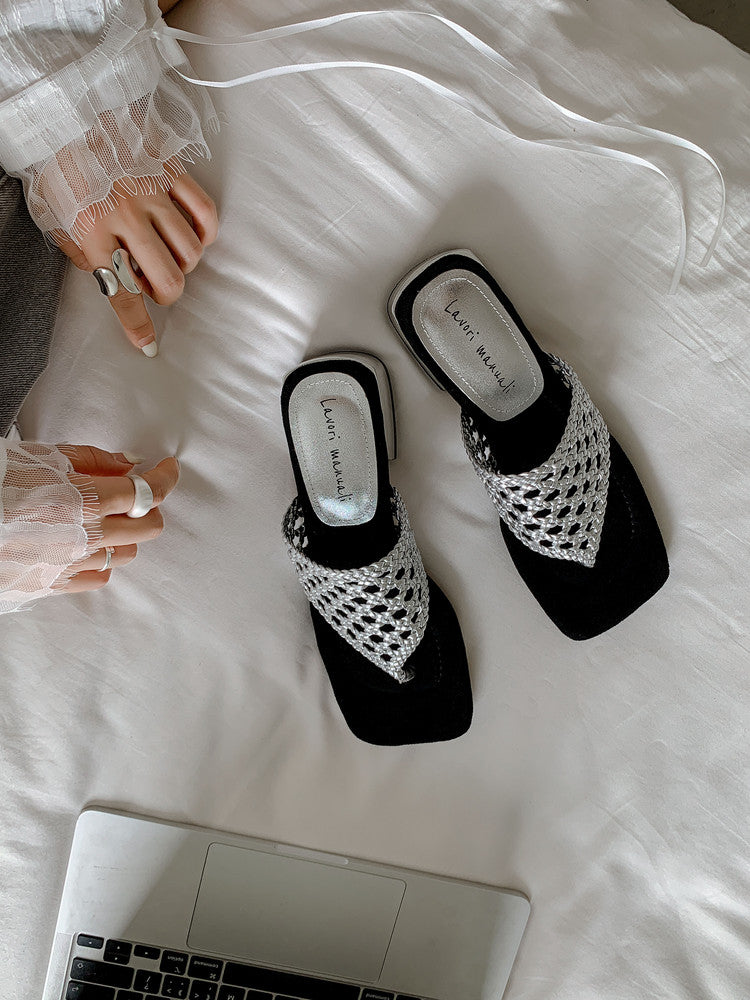 Karin Luna Hot-Selling Braided Style  In stock Toe-strap Woven Sofa Insole Slippers