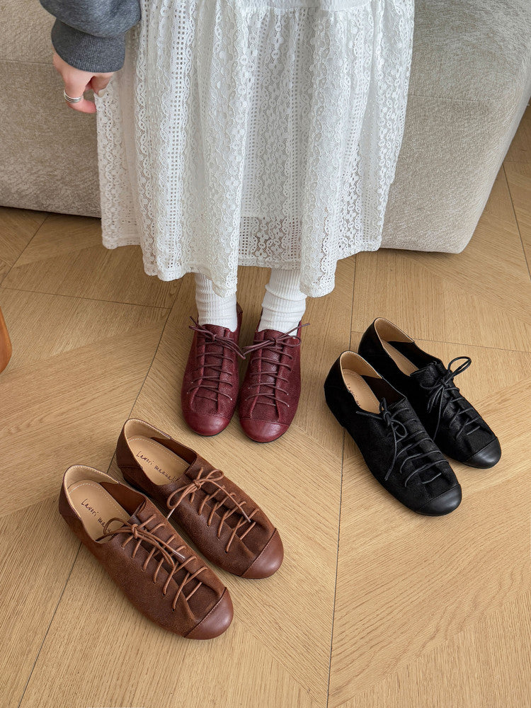 Karin Luna In Stock In Stock   Xiaohongshu Hot-Selling Lace-Up Round-Toe Deep Mouth Single Shoes
